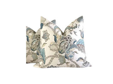 Set of 2 Throw Pillow Covers Blue Jacobean Floral P Kaufmann Finders Keepers Pillow Cover Designer Pillow Cover