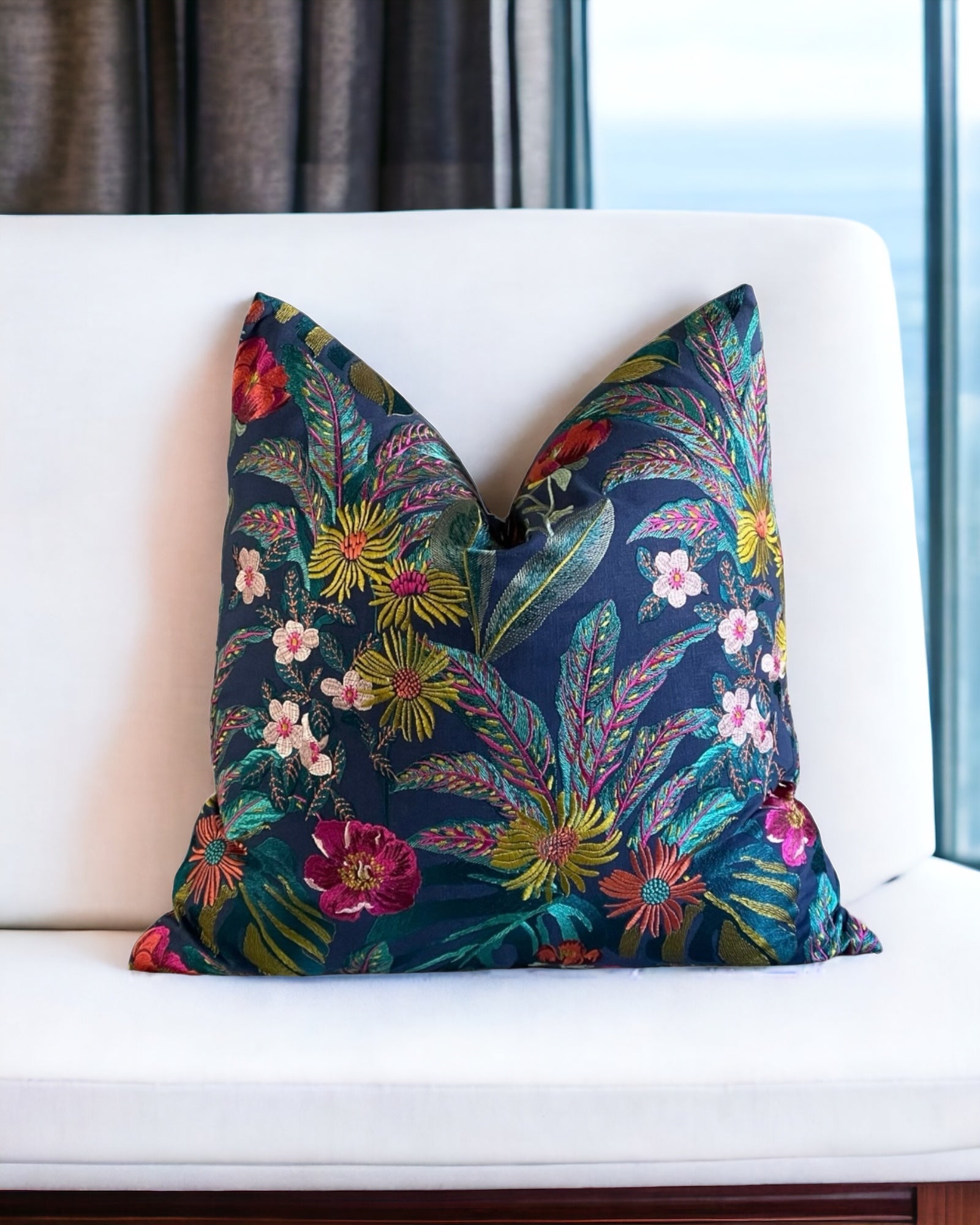 Olga Midnight Midnight Embroidered Navy Pillow Cover