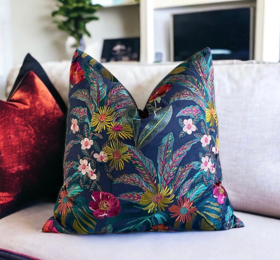 Olga Midnight Midnight Embroidered Navy Pillow Cover