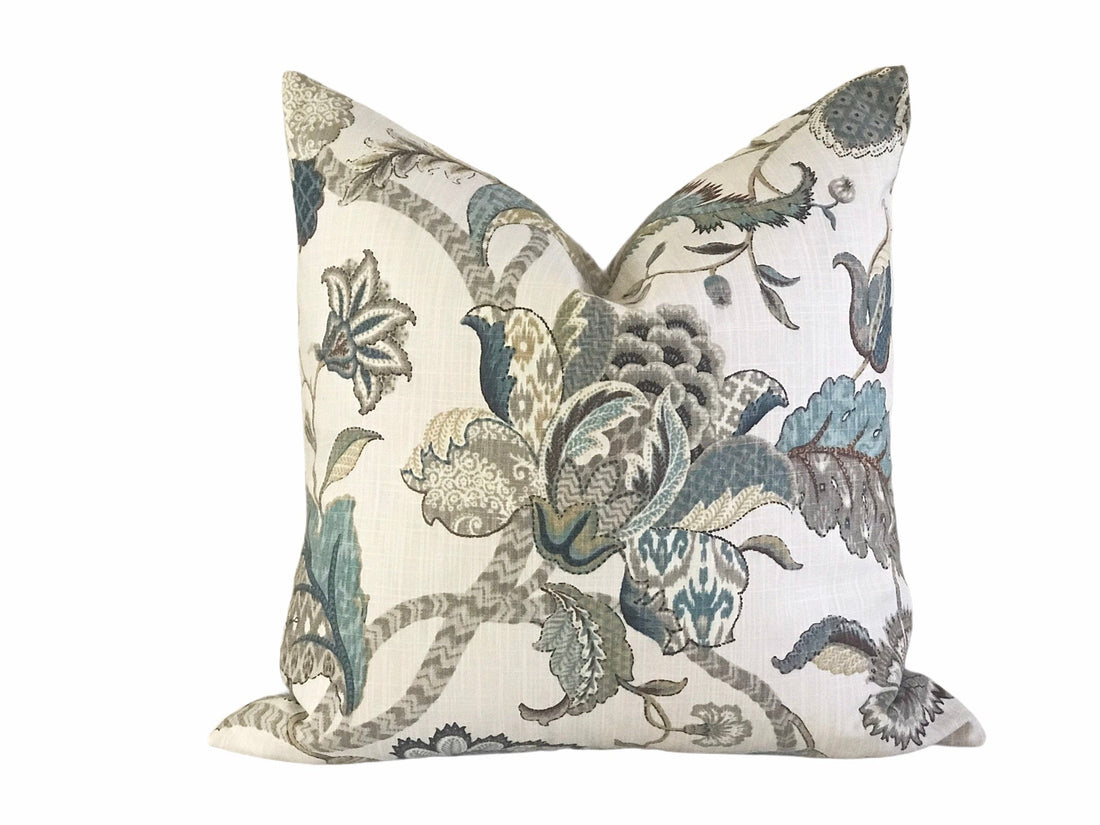 Set of 2 Throw Pillow Covers Blue Jacobean Floral P Kaufmann Finders Keepers Pillow Cover Designer Pillow Cover